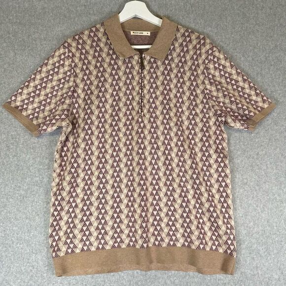 Marine Layer Men’s Size Medium Bryson Zip Sweater Polo Tan Short Sleeve - Picture 1 of 7